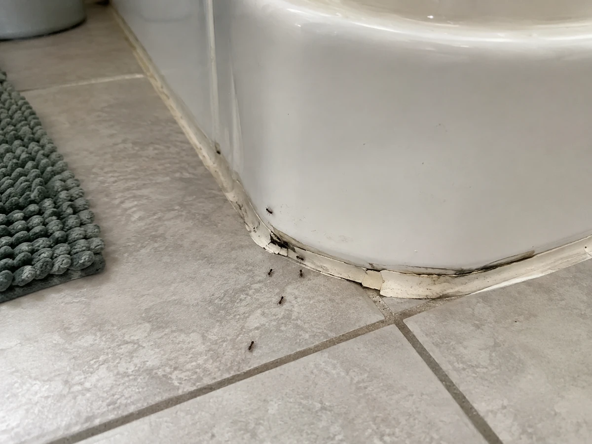 Ants coming out of the bathtub caulk: identification photo (ants)